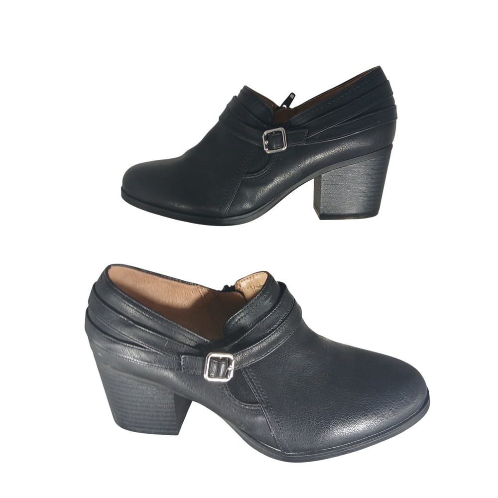 Abella Harmony Black Block Heel Ankle Booties Side Zip Buckle Shoes Womens‎ 8M